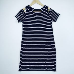 White House Black Market WHBM Womens Medium Stripe Cold  Shoulder Sheath Dress‎